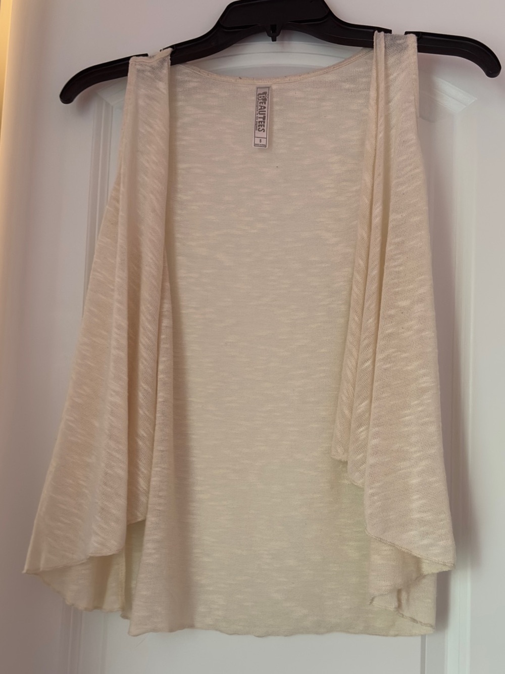 Beautees Cream Open-Front Lightweight Draped Cardigan